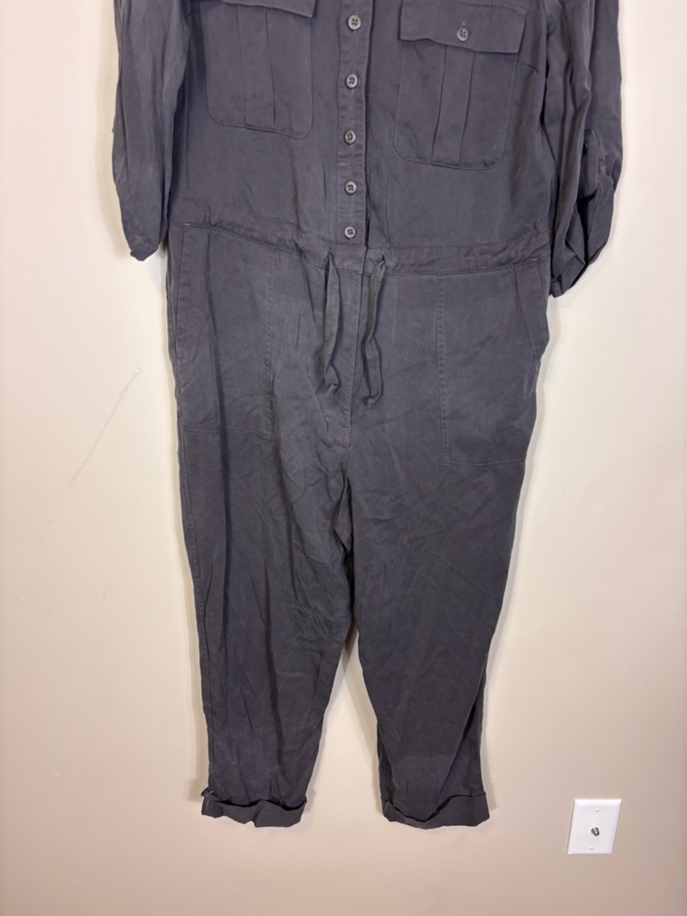 Sundance Button-Front Collared Utility Jumpsuit - Charcoal Large - Picture 4 of 8